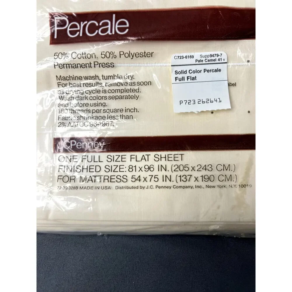 Vintage Percal Full Flat Sheet JCPenny NOS